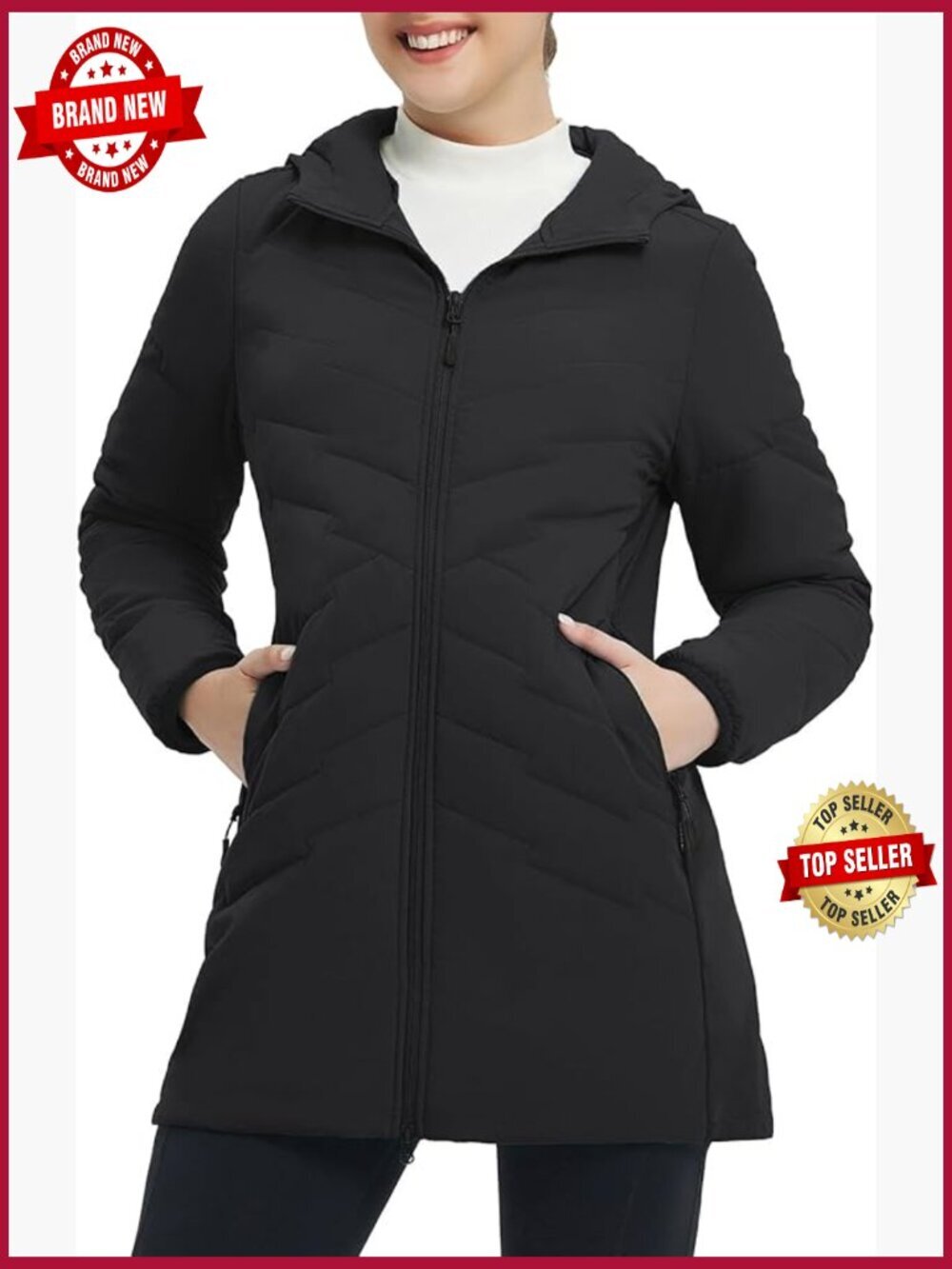 Long Puffer Quilted Jacket Water Resistant Warm Lightweight Hooded